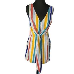 Milk & Honey Striped‎ Romper V-Neck Sleeveless Colorful Casual Summer - Size S